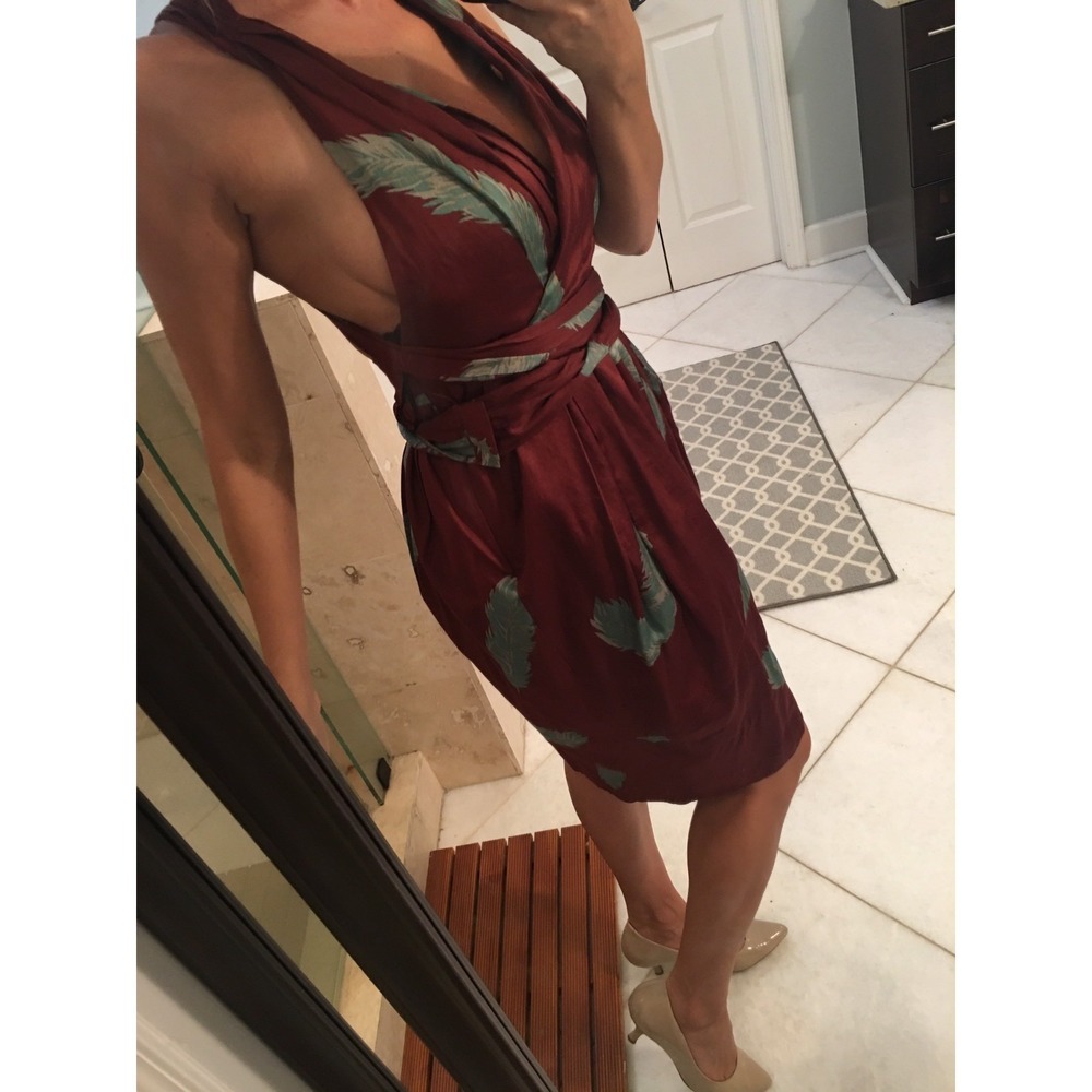 Marc Jacobs Maroon Fall Boho Floral Low Back Halter Wrap Dress Runway 6